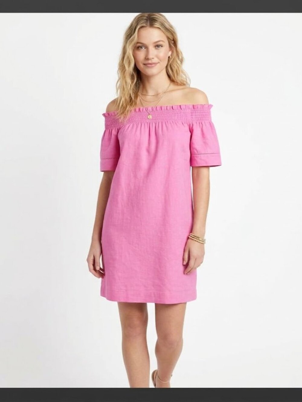 Vineyard Vines New Madison Malibu Pink Off Shoulder Mini Dress Medium $138